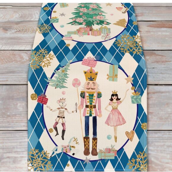 Nutcracker Table Runner Christmas Decor Holiday Xmas Decoration Blue Cloth 13x72 - Picture 3 of 8